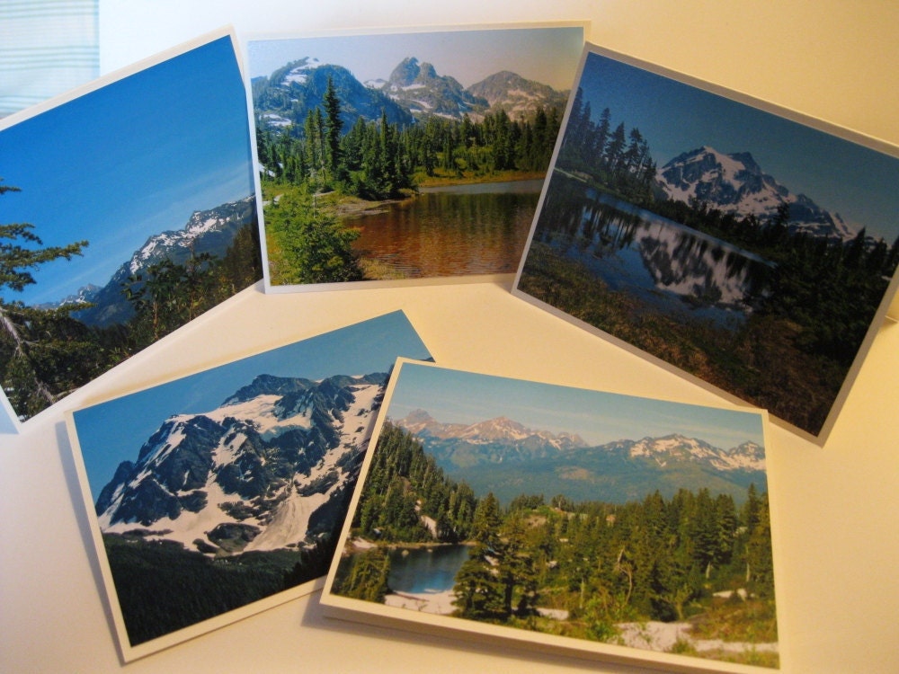 Set of Five/5 Blank Cards, Picture Lake, Mt. Shuksan, All Occasion, Original Photos