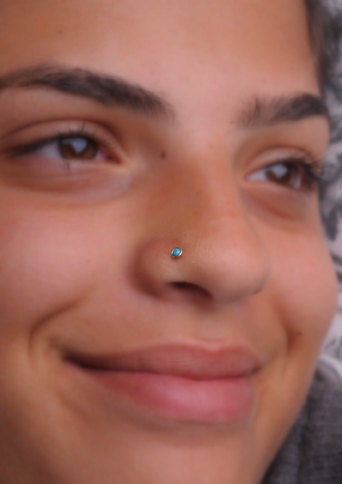 NOSE RING turquoise stone 2mm in 3mm 14K rose gold filled setting. Also Cartilage or Ear Stud handcrafted