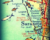 Bogo Sale SARASOTA / SIESTA KEY 1960s Florida map art print 8x10 orange aqua fish Bradenton Longboat Lido Key vacation coastal decor
