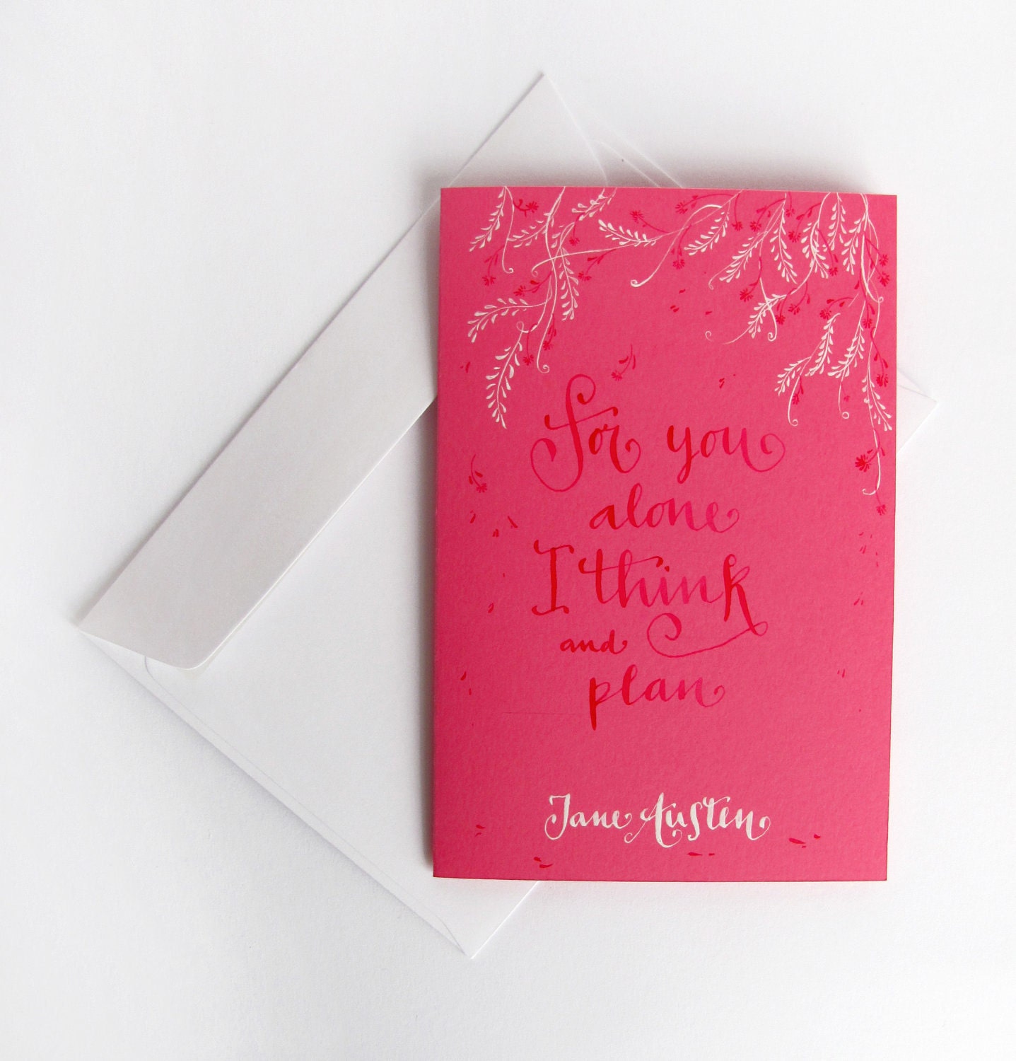 Jane Austen hand painted pink card - Captain Wentworth letter