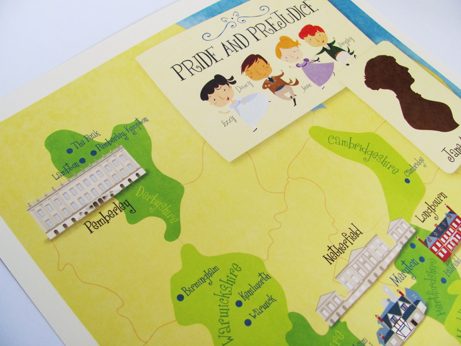 Jane Austen - Pride and Prejudice print: illustrated map (12,60 x 18,10)