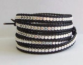 Chan Luu Inspired Leather Wrap Bracelet with Silver Nuggets on Black Leather