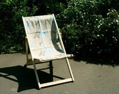 Blue Floral Deck Chair Recliner Sea Side Flower Folding Timber Frame Bye Brytshi