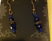 Brassy Blues earrings - Czech glass beads and brass toned earwires