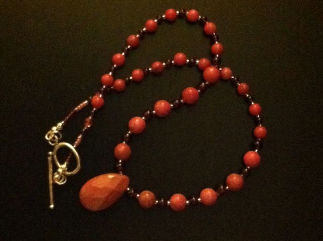Semi Precious Love - Garnet and Rhodonite beaded necklace - red pink rose valentines day