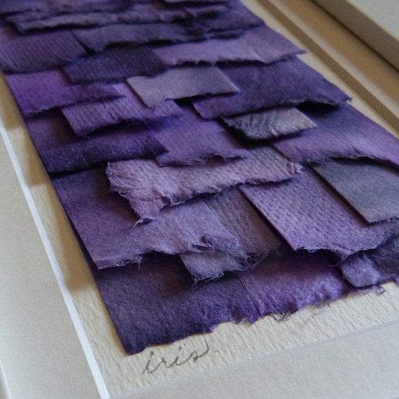 Contemporary Abstract Paper Collage Created From Handpainted Paper in Tonal Shades of Purple