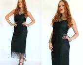 Vintage 80s Black WITCHY FRINGE Lace Maxi Dress M