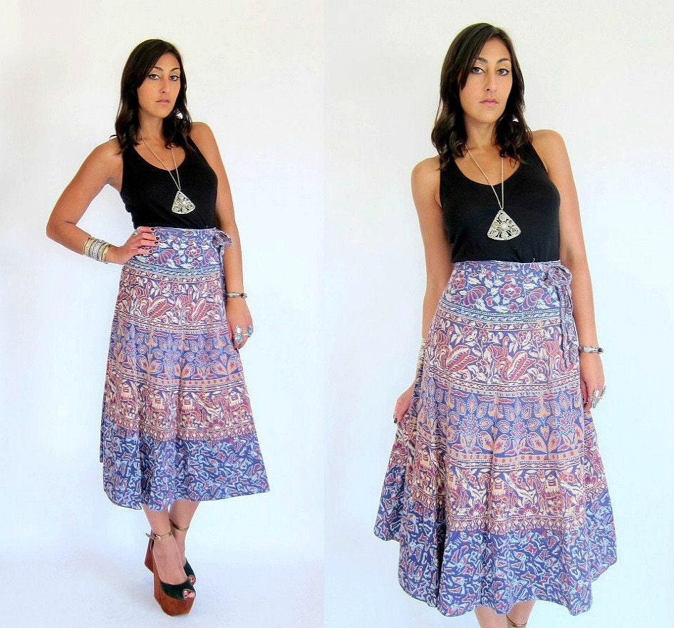 Vintage 70s INDIAN Cotton Wrap Skirt OS