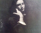 Sale Vintage 1903 Antique B&W Print of Artwork Self Portrait By French Artist Gustave Courbet. Posing Figure- Vintage Art Print 108 yrs Old