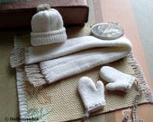 Beanies set (No.7) Knit hats, Scarf, Cute Wool glove mittens- Dollhouse Miniatures 1/12