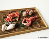 SEAFOOD decor set Lobster, shrimp, crab- handmade Dollhouse Miniatures 1/12