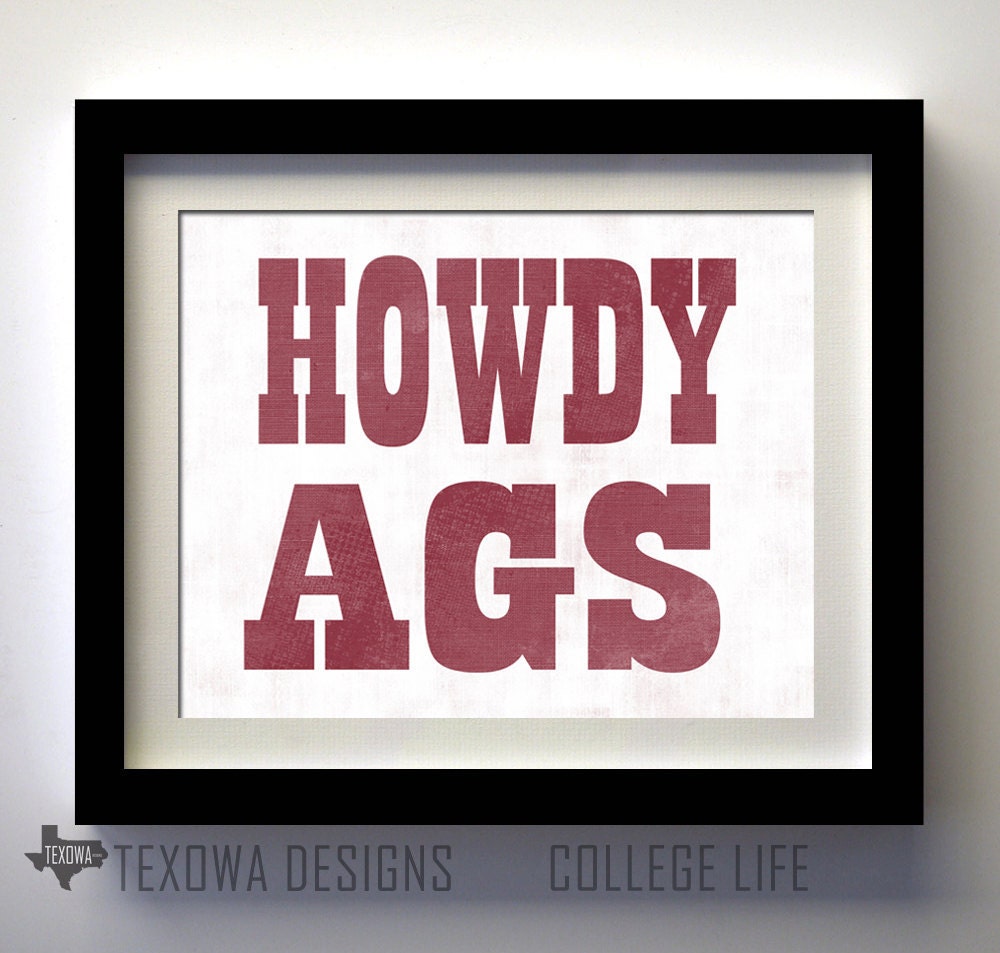 College Station, Texas - Howdy Ags Print