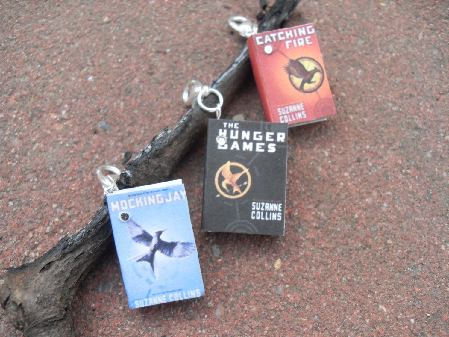 Hunger Games Miniature Book Charms - Made to order - Hunger Games, Catching Fire, Mockingjay, 3 books in total