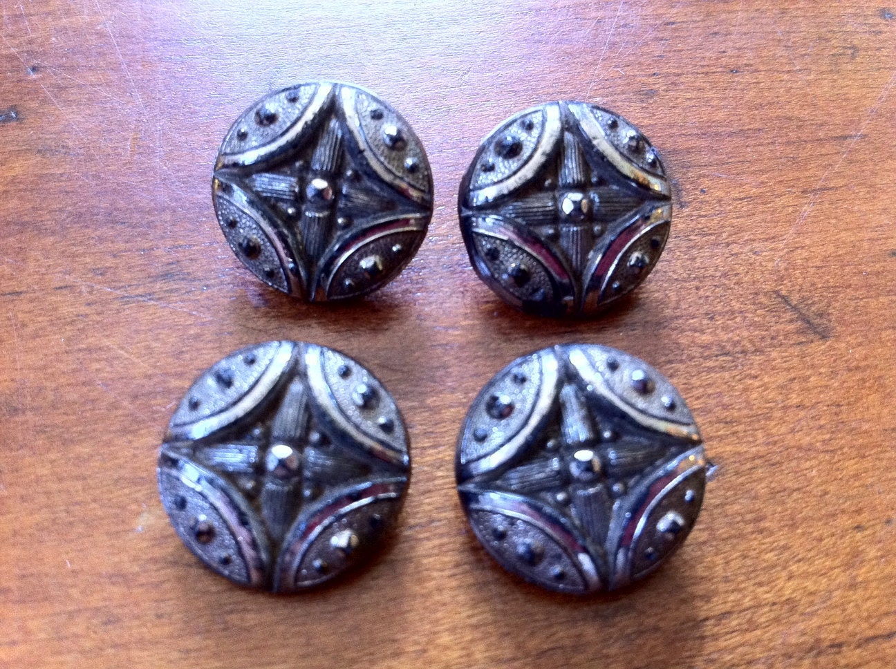 Four Victorian Buttons, Silvered Black Glass