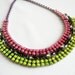 Vintage 1950s One Of A Kind Hand Painted Neon Pink Purple and Yellow Rhinestone Bib Necklace
