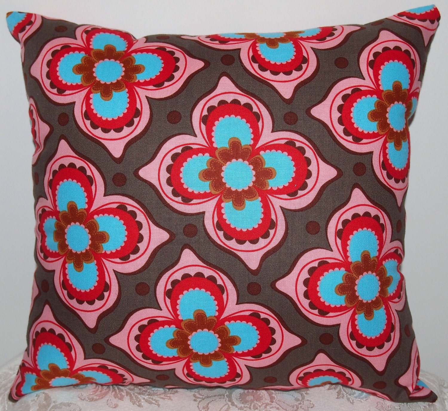 Cross Stitch Mini Pillow in Pink, Blue, and Brown - I only say "bless you" twice...