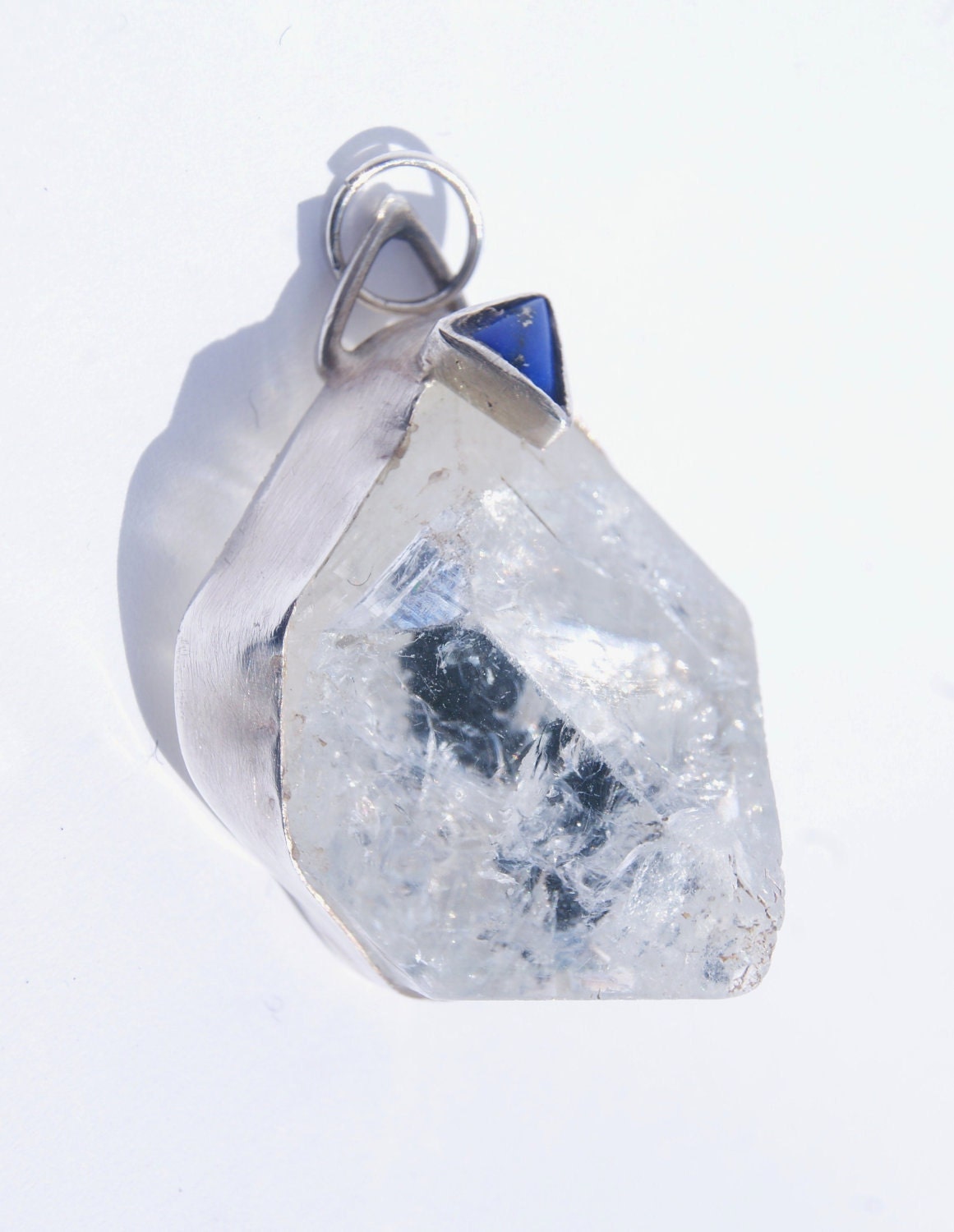 Apophyllite point, lapis lazuli and sterling silver necklace
