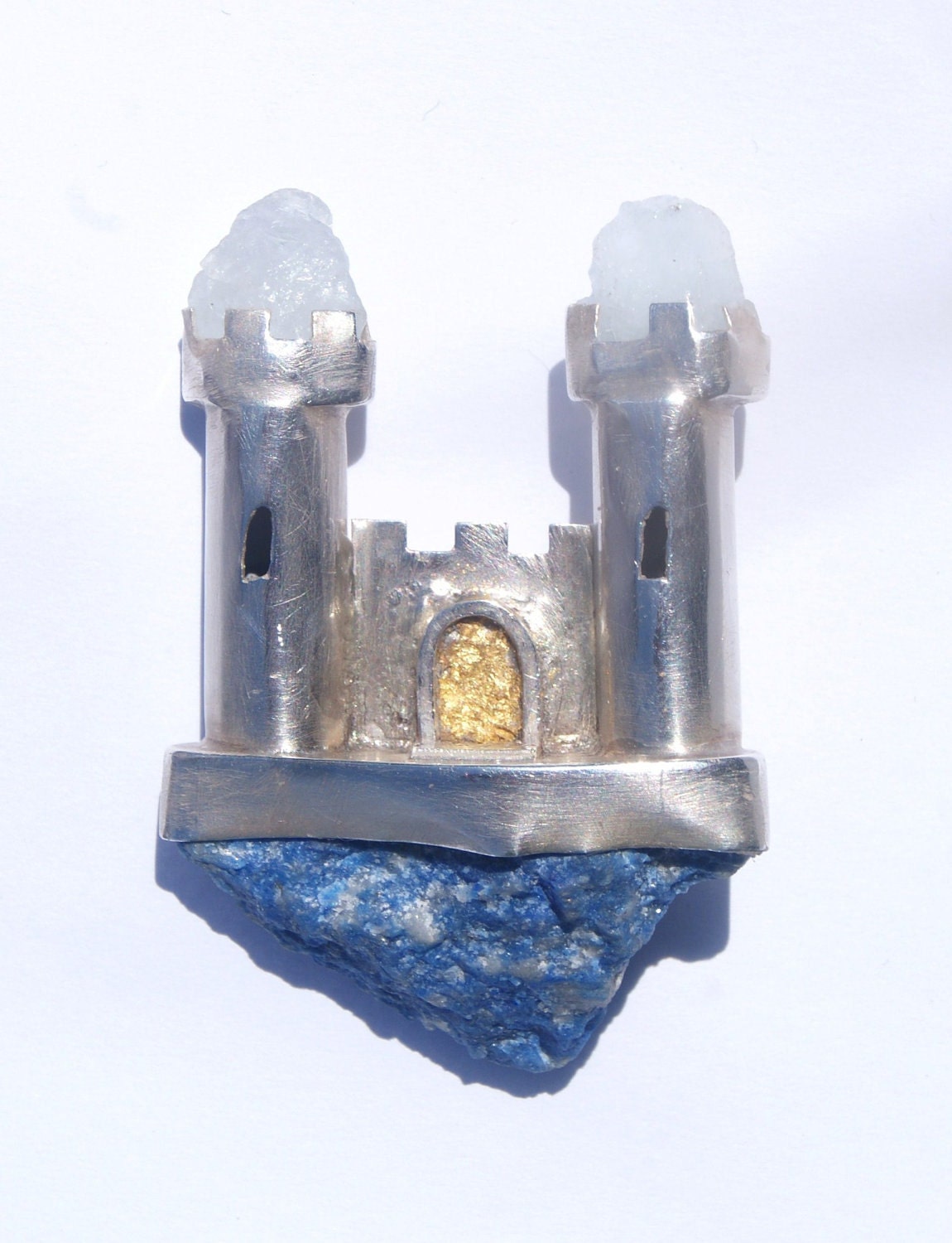 Sterling silver, 24ct gold, lapis lazuli and topaz castle pendant