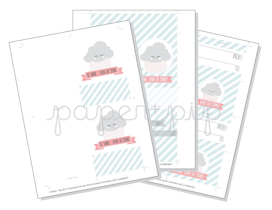 Printable Valentines - Rain or Shine - PDF file