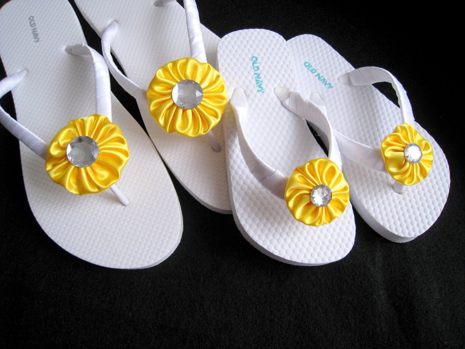 Lemon Yellow Bridal Flip Flops - Beach Wedding, Bridesmaid Favors, Wedding Decorated Flip Flops