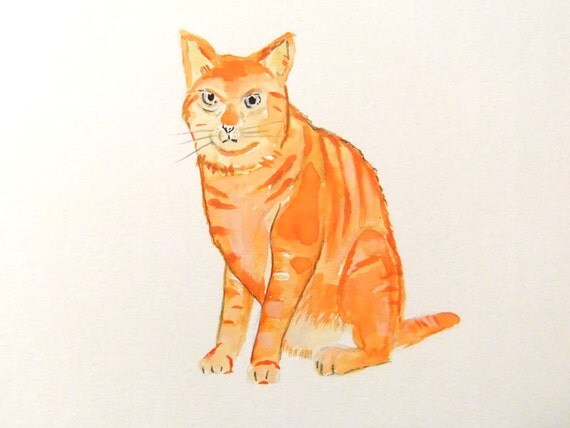 Original Watercolor Painting-Orange Cat