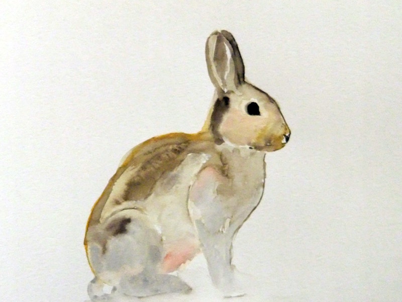 Original Watercolor Painting-Silver Bunny
