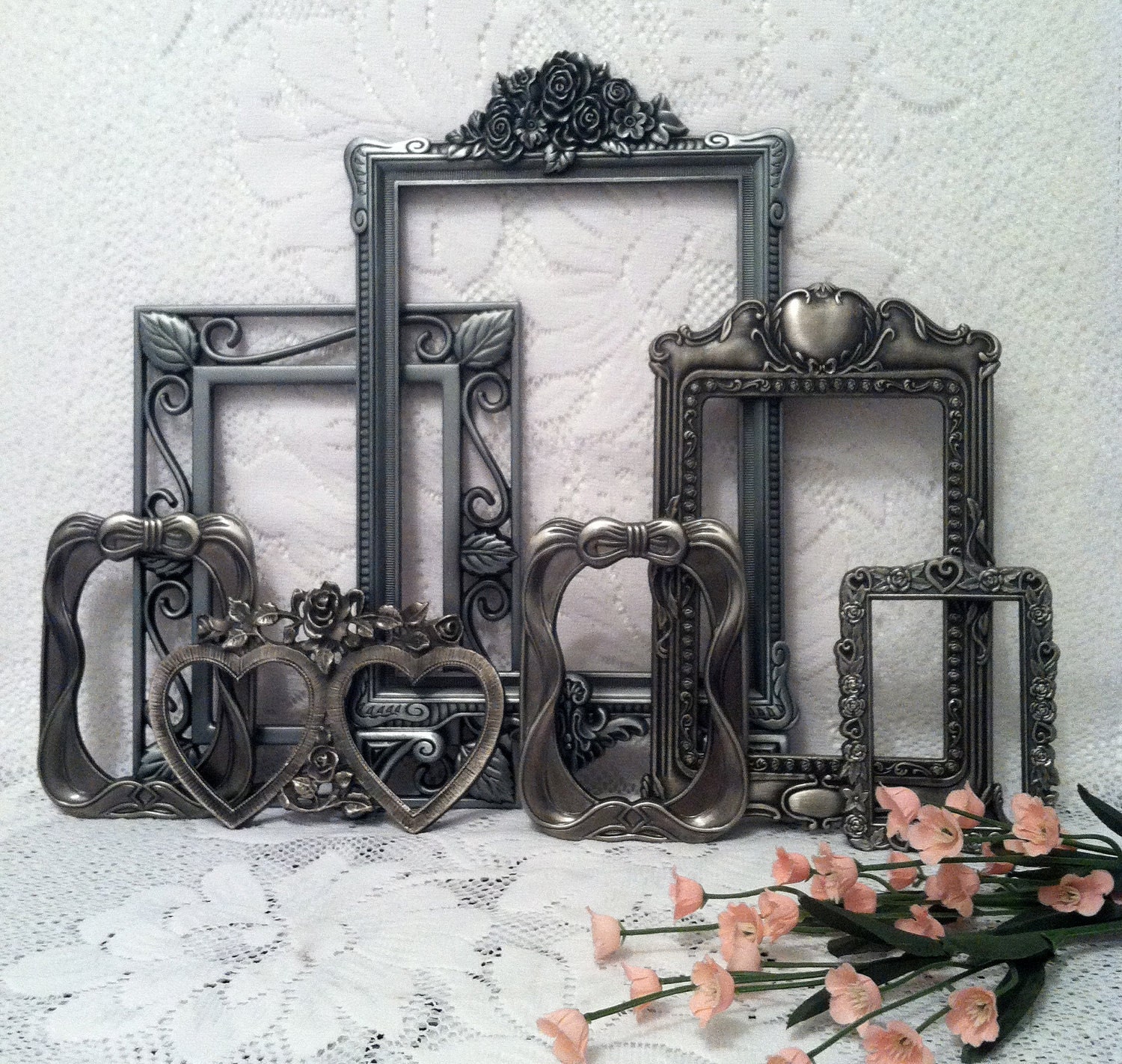 Pewter Open Frame Collection, Victorian Frame Decor, Country French Frames