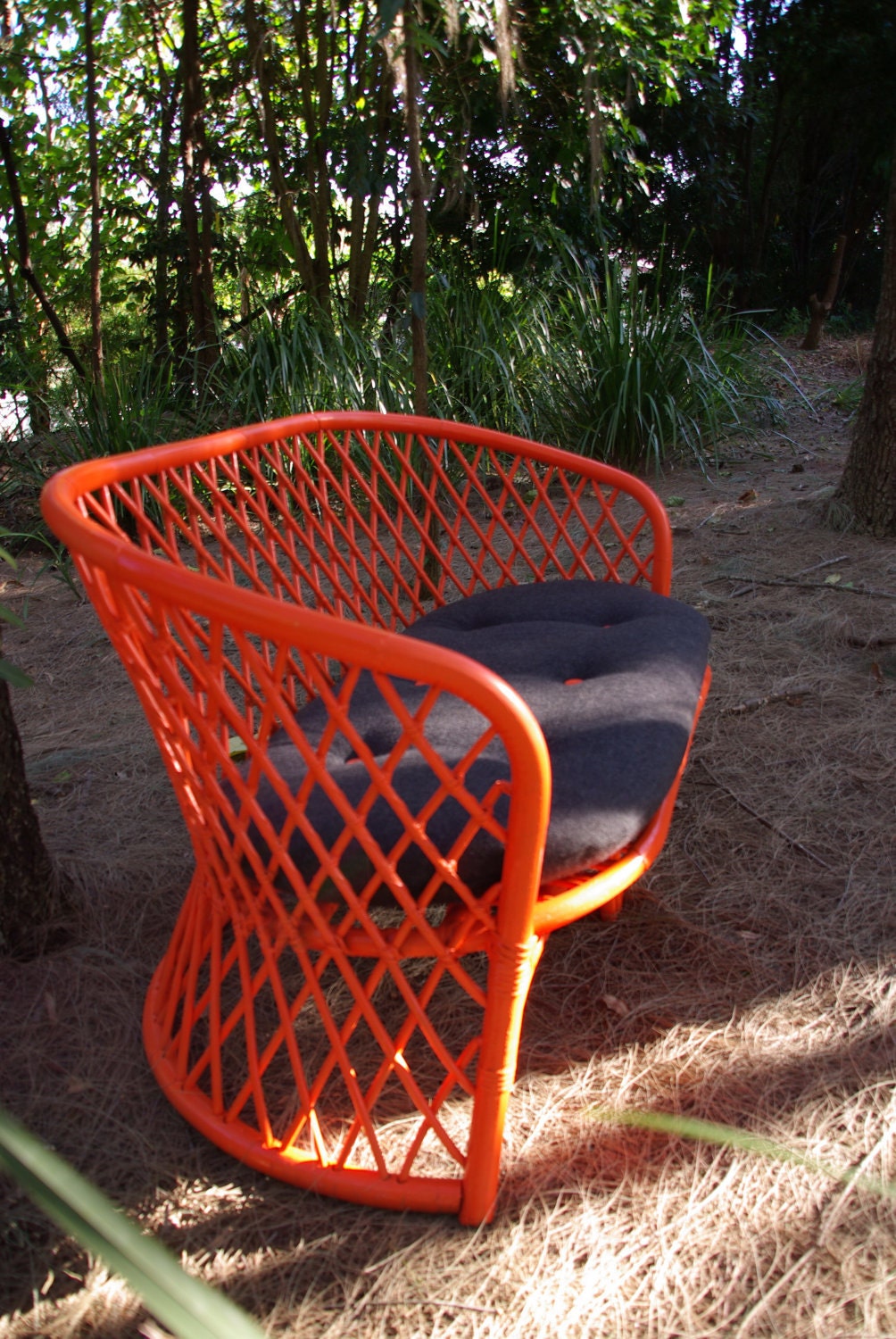 Made to Order -  Upcycled Vintage Cane 2 Seater Chair Ballistic Neon Orange