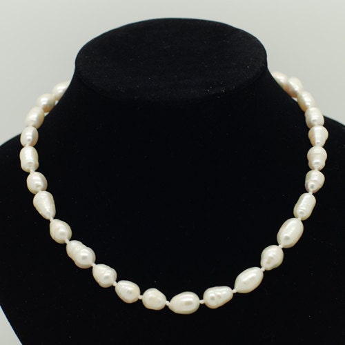 Handmade natural stone white pearl Beads necklace (beadwork), length 40cm, free shipping
