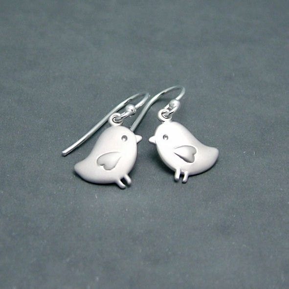 The Sweetest Love Bird Earrings, Matt Silver Bird Earrings with Sterling Silver Earwires, Dainty and SImple