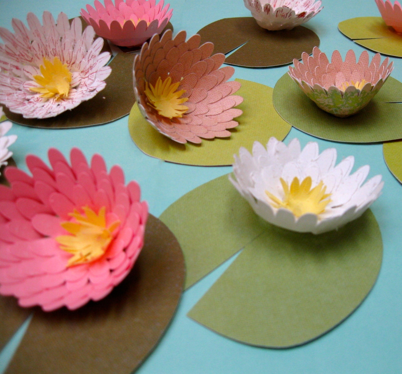 Items similar to 24 Hand Made Paper Lilies and Lily pads for Table
