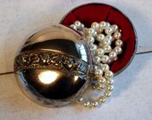 Vintage Silver plate jewelry box with red velvet lining and an aged patina