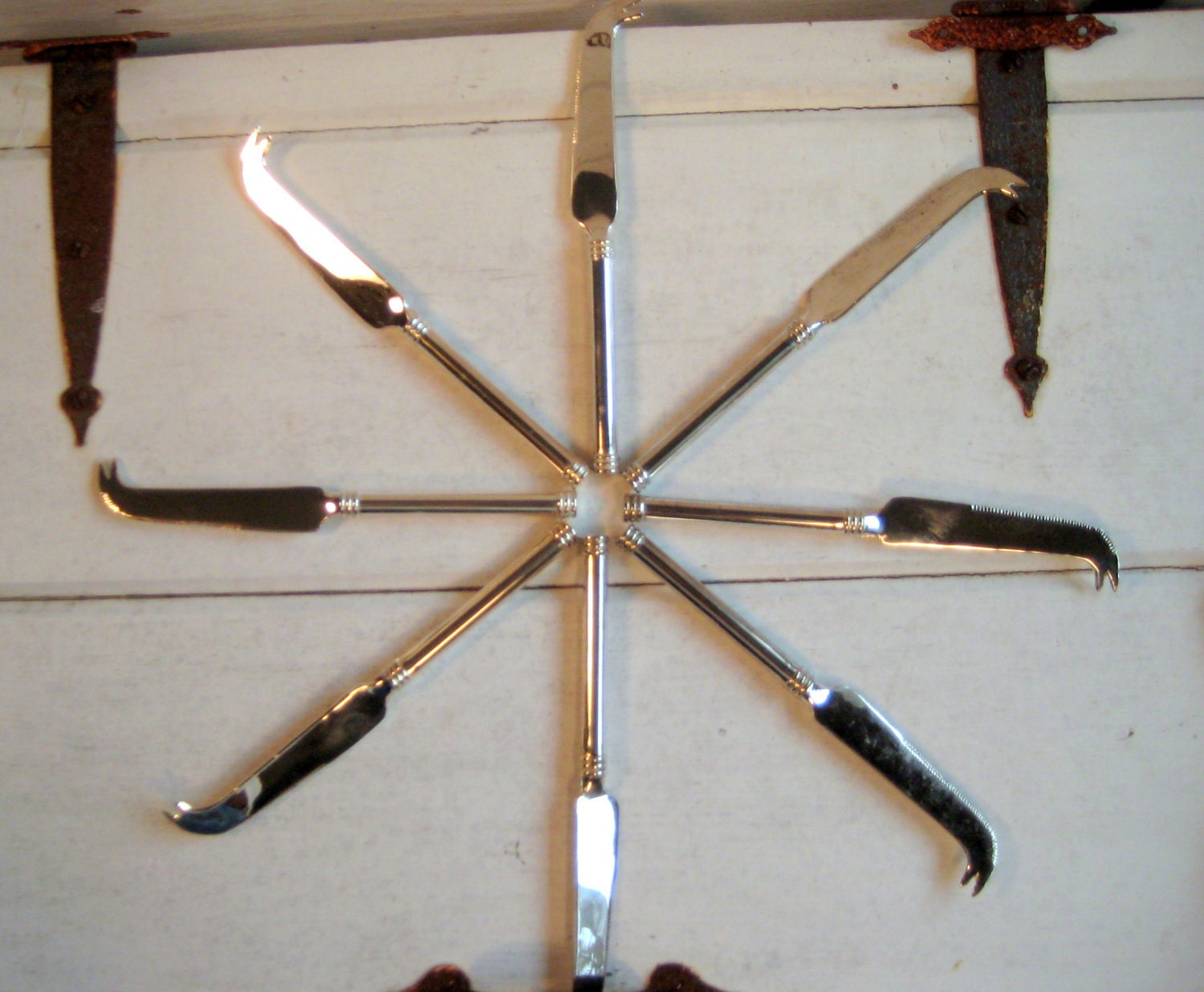 Vintage Silver plate cheese or steak knives, set of 8 knives, Shabby decor, aged patina, Silver plate, 7 inches long