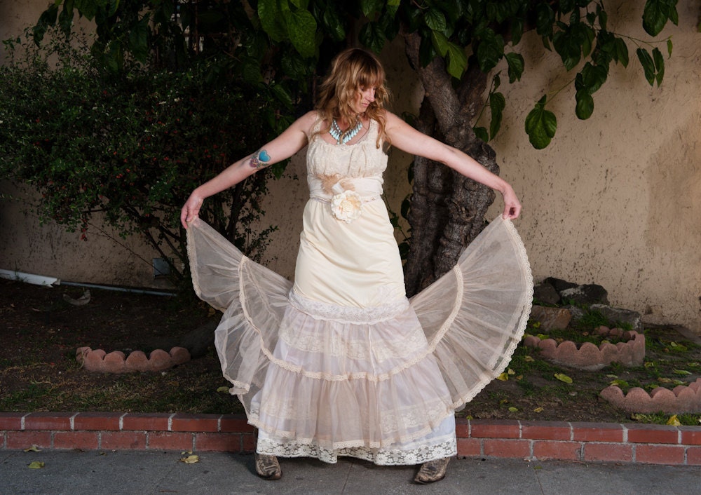 lace petticoat boho dress revived butter cream & tan crisp tulle medium by Mermaid Miss K
