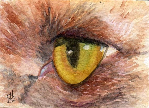Burmese Cat's Eye Watercolour Original ACEO