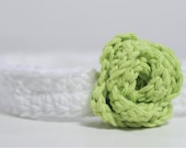 Crochet Headband - White with Chartreuse Flower