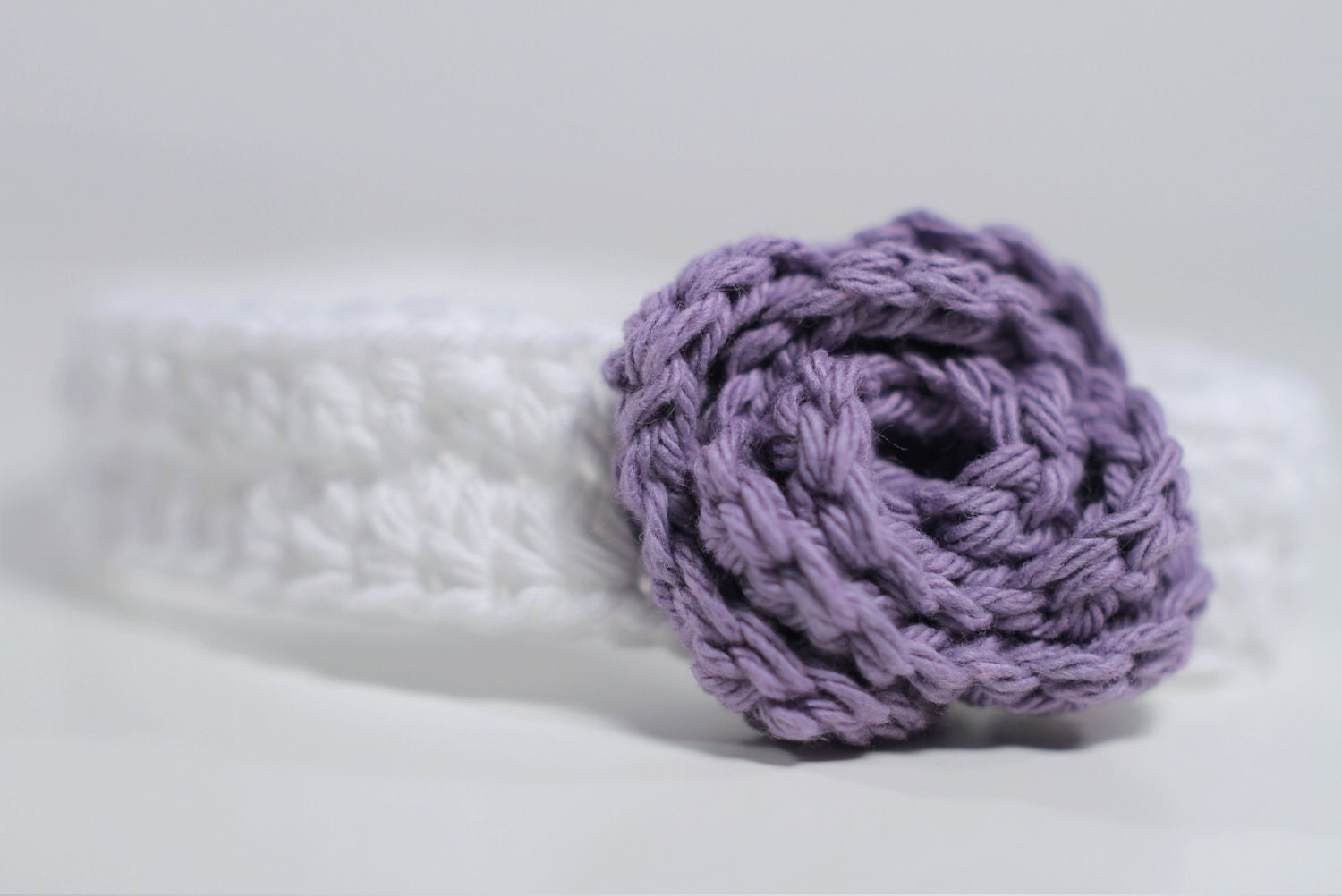 Flower Headband - Crochet Headband - White and Purple