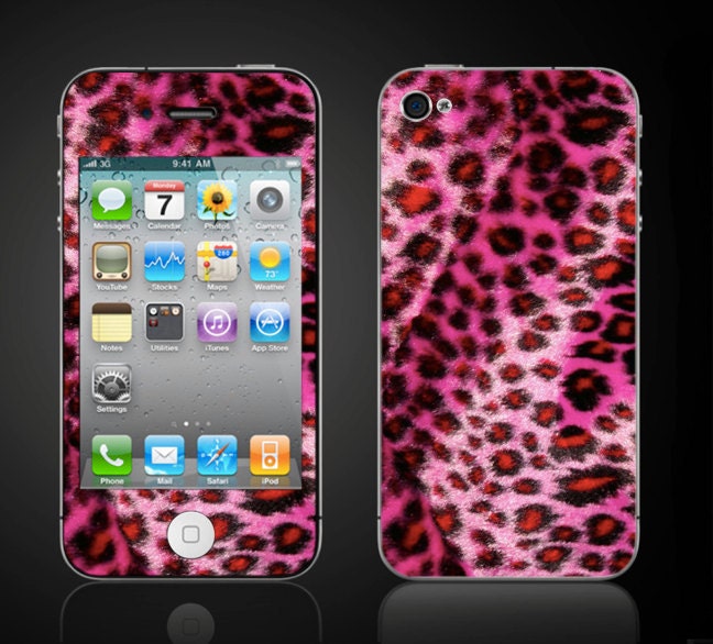 iPhone 4 4S Vinyl Decal Faux Pink Cheetah Leopard Fake Fur wrap skin - Sticker Cover - NOT a HARD CASE - Free Shipping