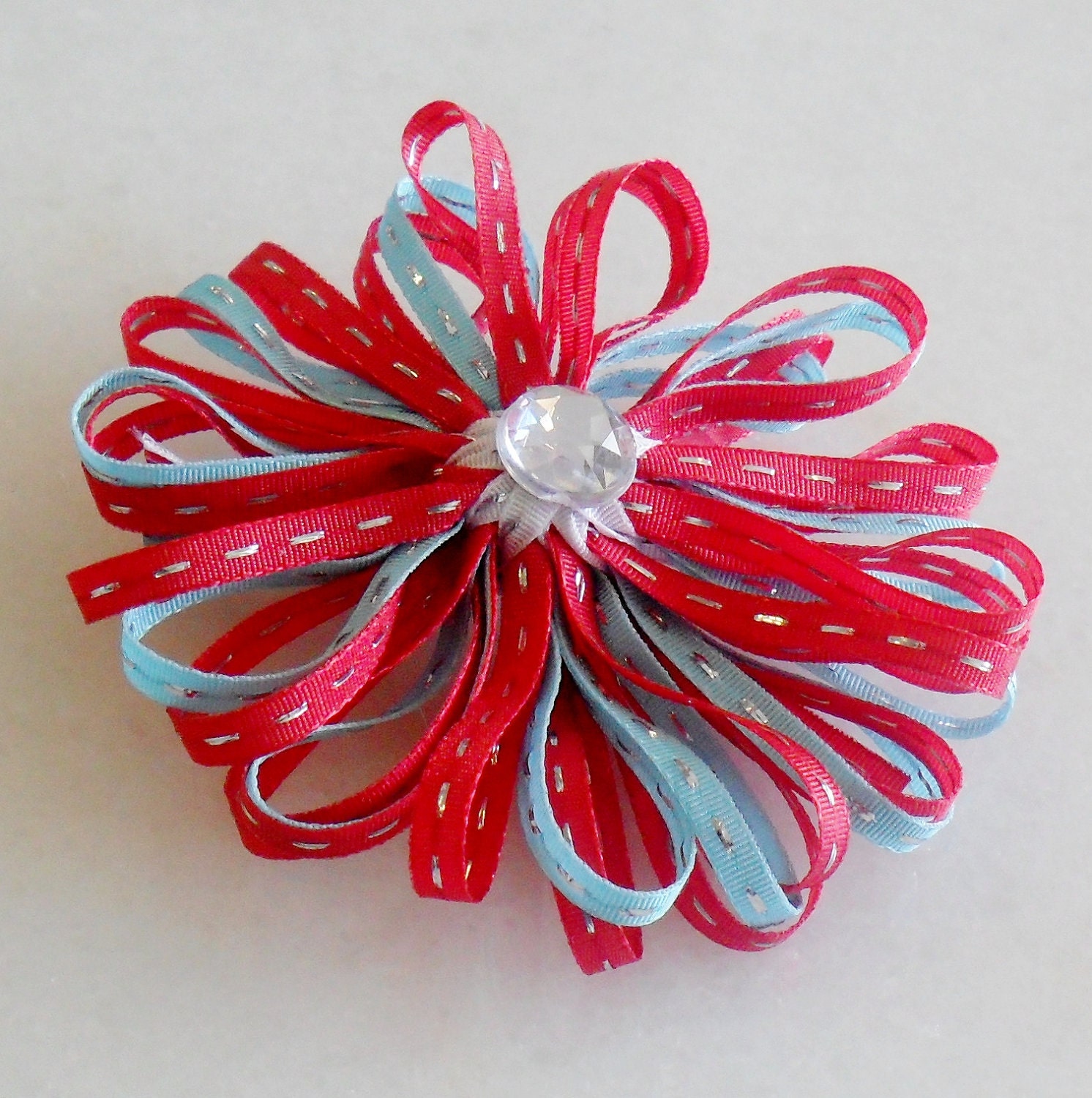 Red, white, and blue sparkle flower hair clip - Patriotic, fourth of July