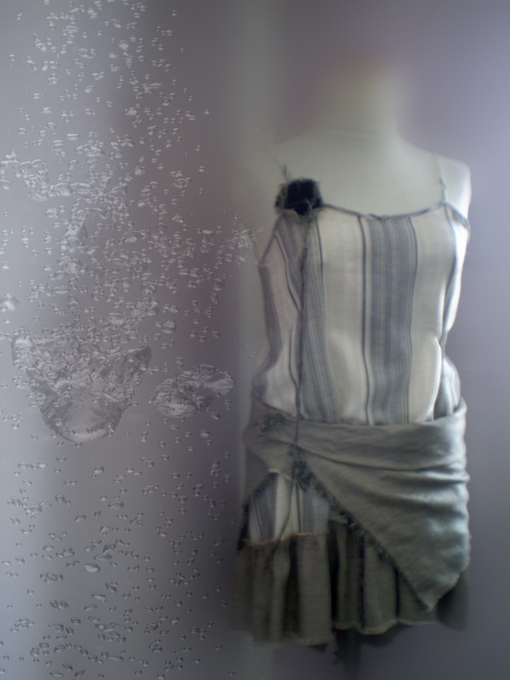 Linen summer tunic-dress with  a scarf and brooch