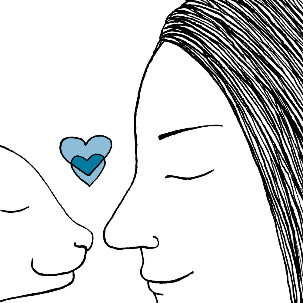 My cat loves me blue heart archival print