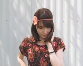 Crochet Headband, Flower Motif Headband in Coral Pink / The Miette Headband