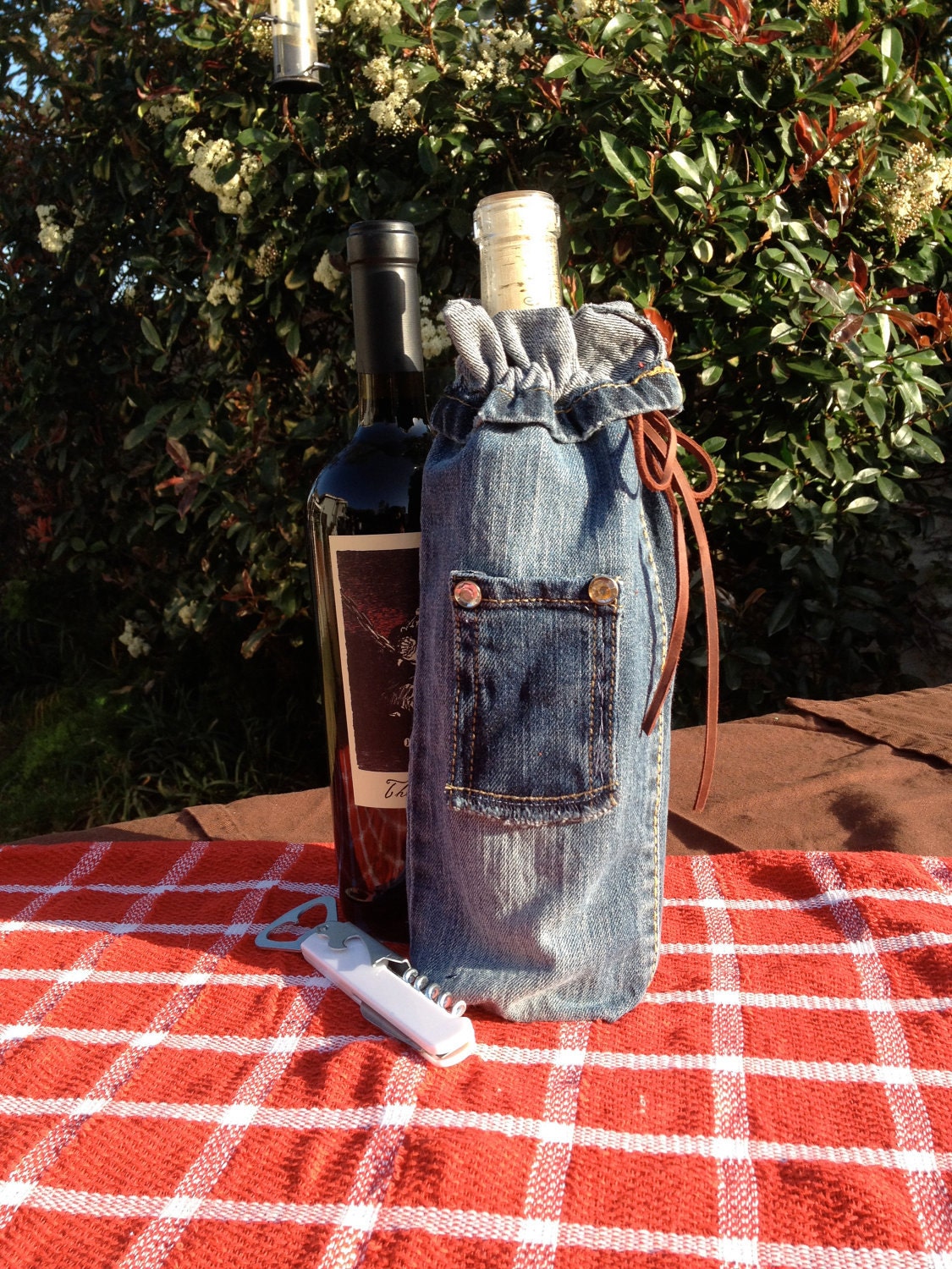 Wine Bottle Gift Bag (Repurposed Denim)