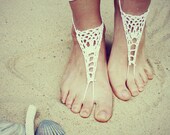 Handmade Beach Bride White Crochet Barefoot Sandals,Hippie Foot Thongs Crochet Accessories, Bridal, Bridesmaids, Summer, Beach - GoldenHandsDesign