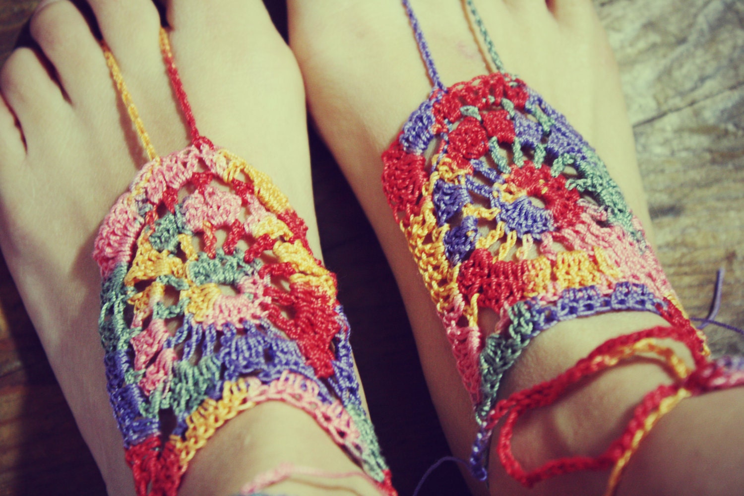 Handmade Crochet Barefoot Sandals, Hippie Foot Thongs, Crochet ...