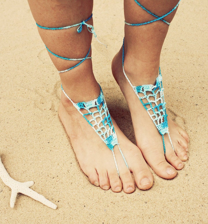 Handmade Crochet Barefoot Sandals,Hippie Foot Thongs, Bridal, Bridesmaids, Summer, Beach, Lace up Sandals, Festival, Gladiators, Bohemian
