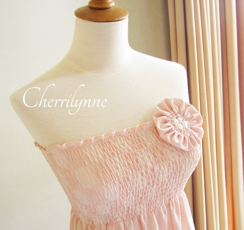 Summer Dress with Smocking Details and Fabric Flower Brooch - Cherrilynne