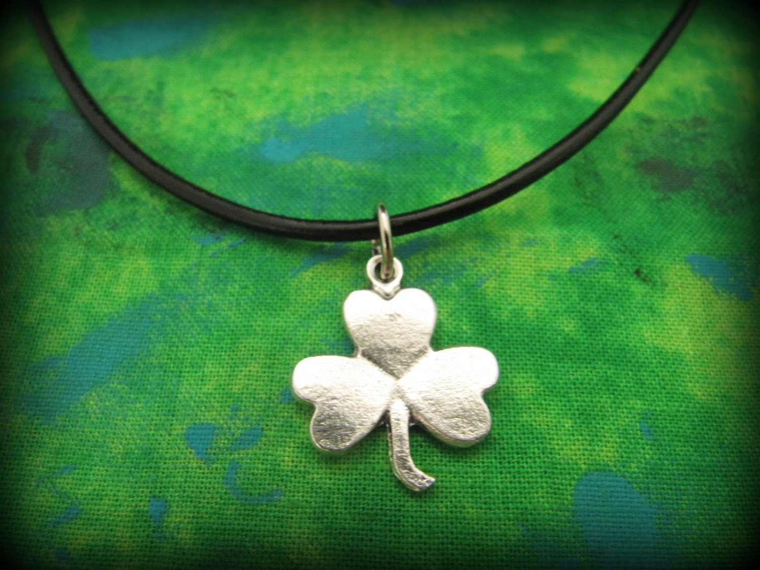 Beautiful Celtic Irish Silver Shamrock Pendant on Black Leather Cording - Unisex
