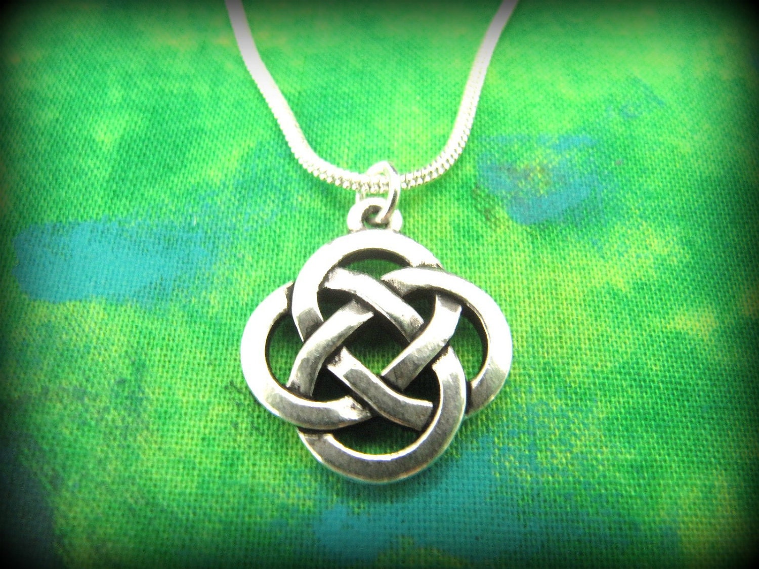Celtic Irish Silver Round Knot Necklace on Silver Snake Chain