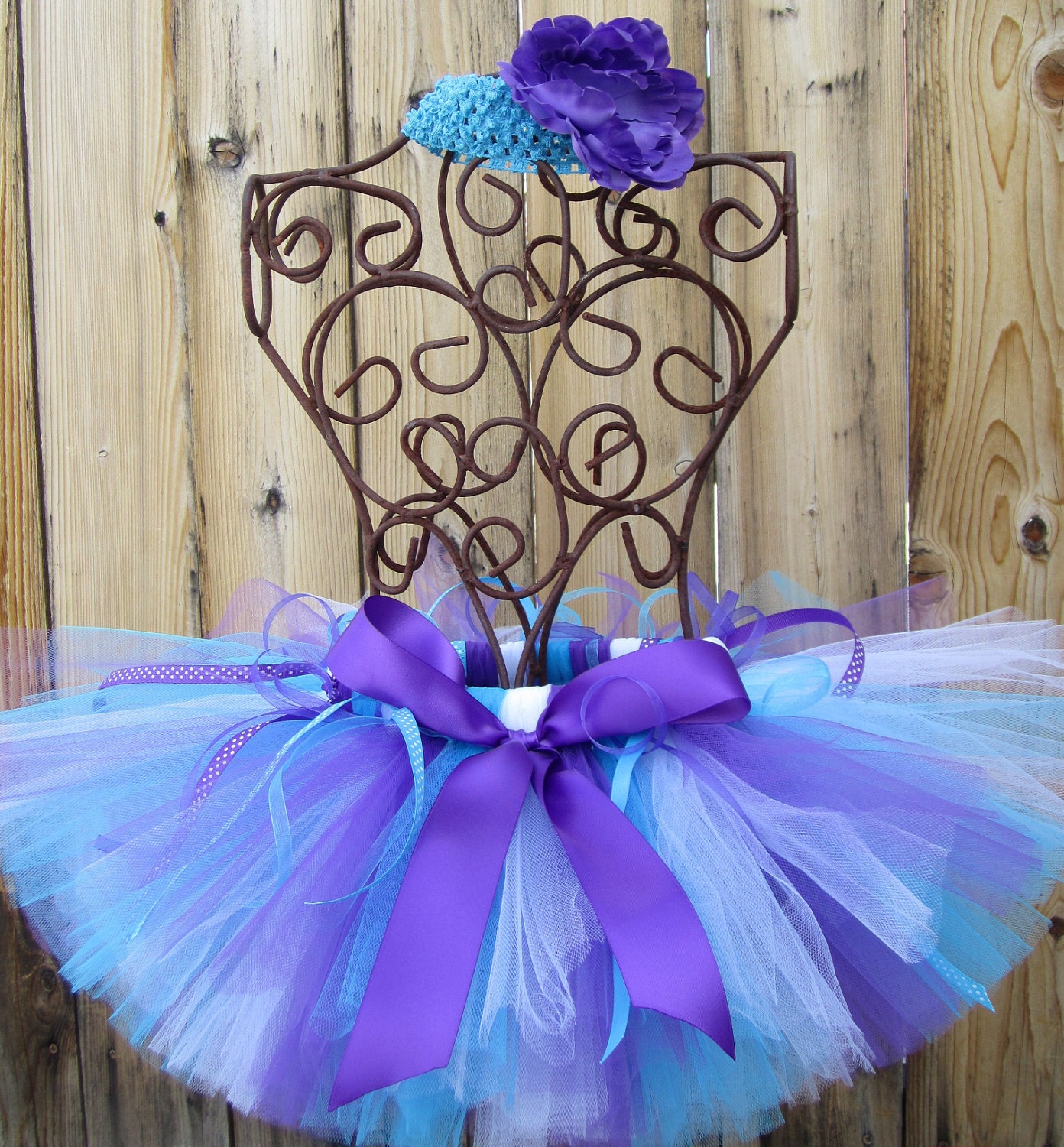 Ready to Ship - PLUM PUDDING Ribbon Tutu with Matching Free Flower Headband - Size 12-24 Months